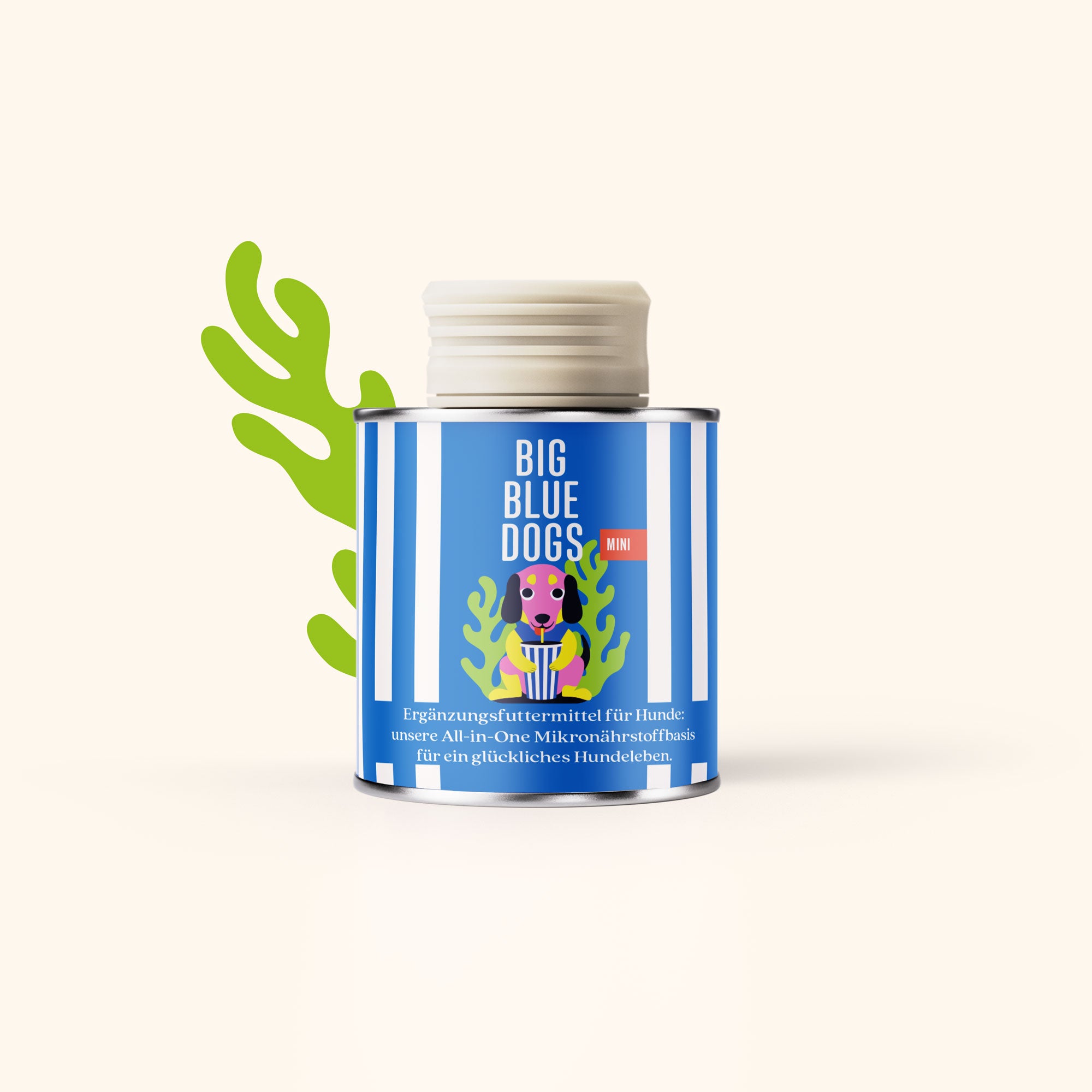 Abbildung der Mini Big Blue Dogs Dose mit illustrierter Alge