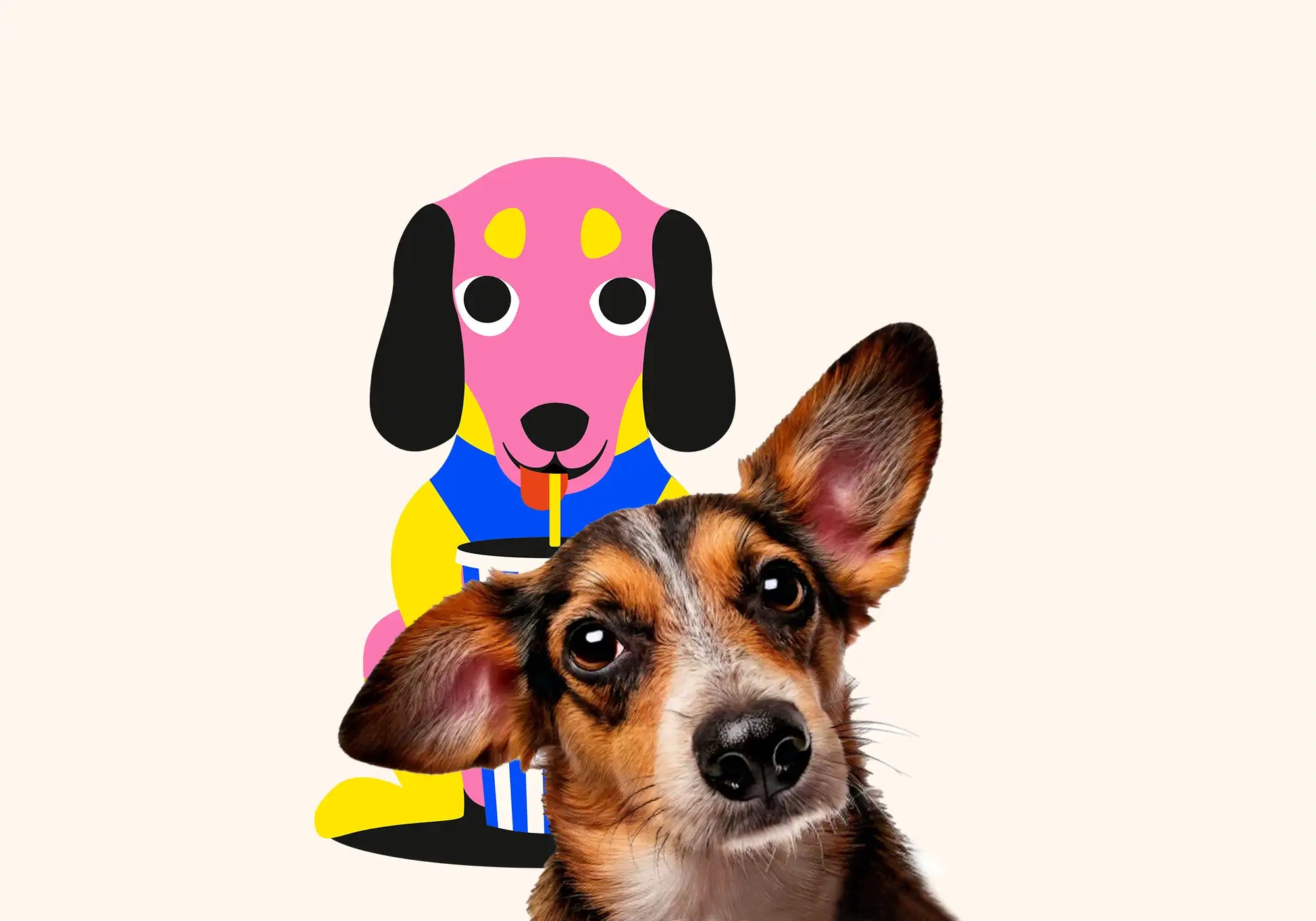 Big Blue Blog Abbildung des Signature Hundes plus eine Abbildung eines realen Hundes, als Kategoriebild für den Blog